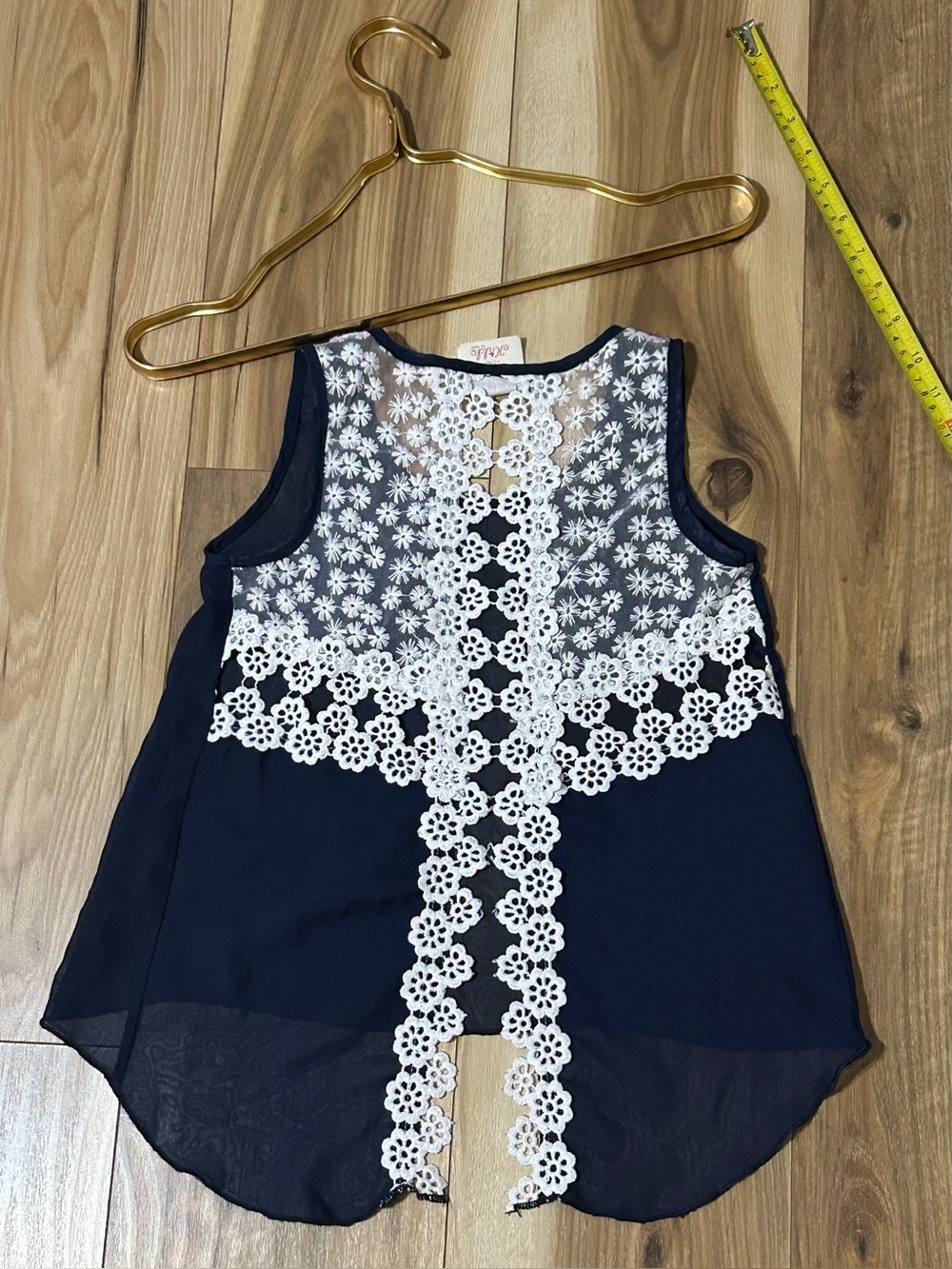 Girls' Navy Tank Top with White Crochet Lace Back Size 8